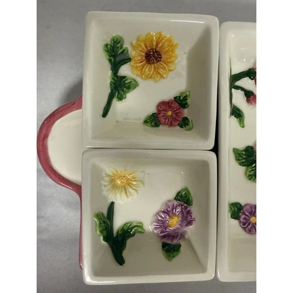 Rare VTG  1999 Debco Floral Ceramic 5 Bowl Serving Tray Platter Set Unused
